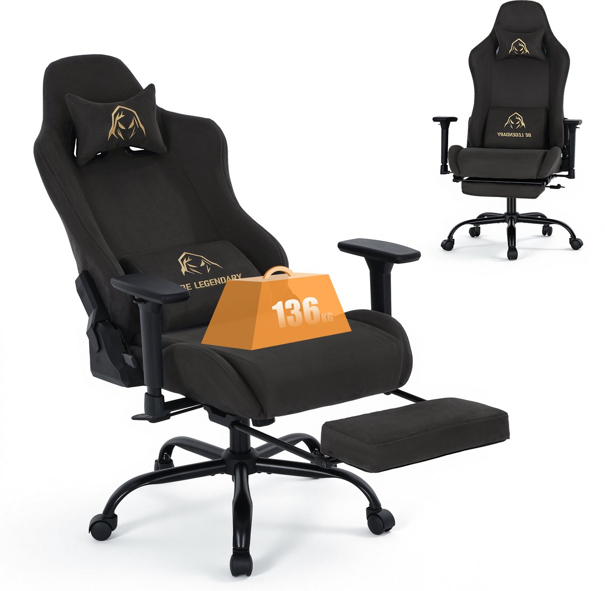 COLAMY Ergonomische Gamingstoel - Met Voetensteun - 4D Verstelbare Armleuningen - 90-135° Verstelbare Rugleuning - Pocketvering - Tot 136 kg -donkergrijs