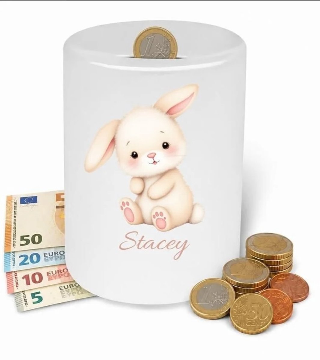 Spaarpot konijntje - gepersonaliseerd - met eigen naam - kinderkamer - babykamer - kraam cadeau - verjaardagscadeau
