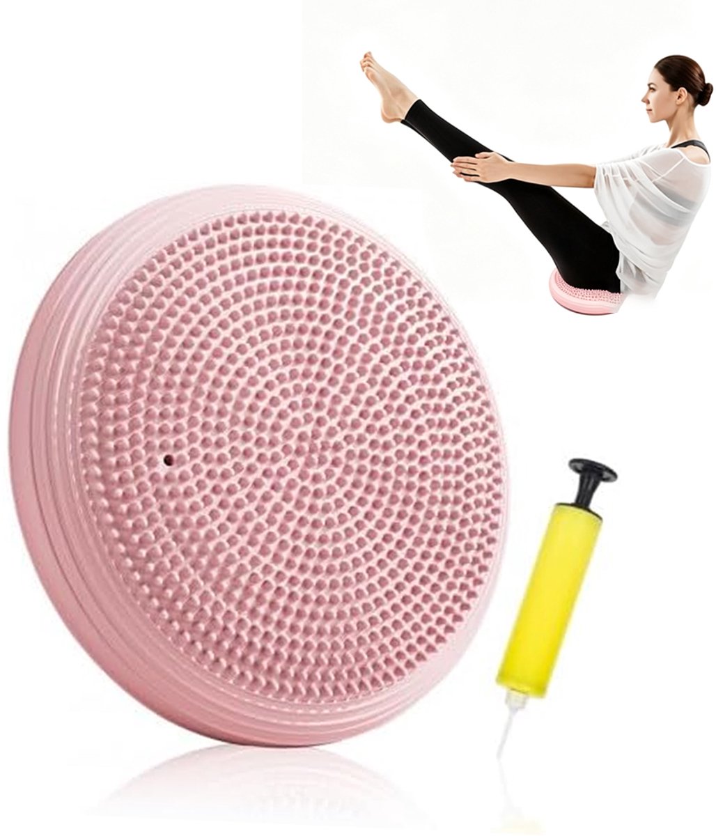 "Meditatiekussen - Opblaasbaar Yoga Balanskussen - 34cm - voor Ontspanning - Antislip Ontwerp, Draagbare Luchtgevulde Steun, Houdingsverbetering - Voor Mannen Vrouwen Volwassenen Binnen Buiten - roze"