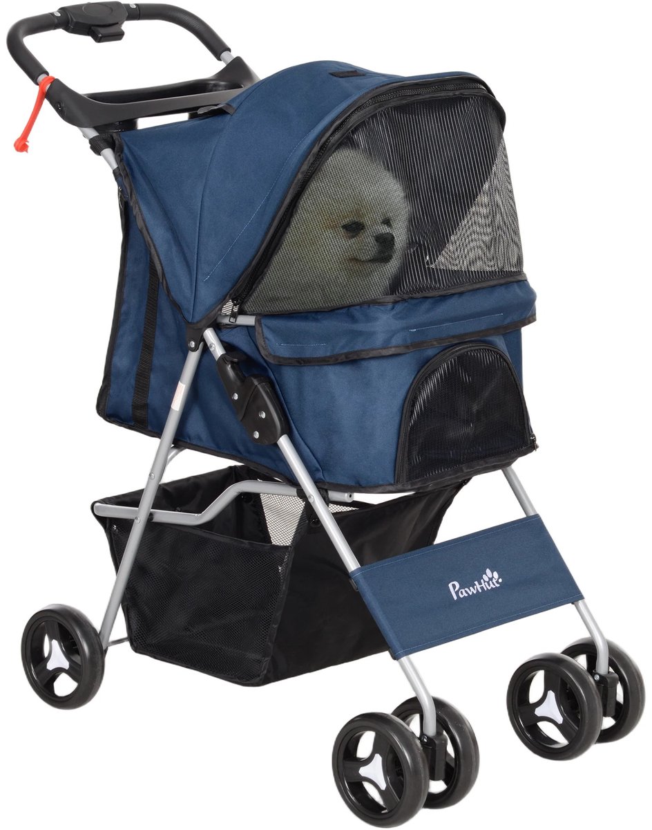MokoHub Opvouwbare Hondenbuggy - Verstelbare Luifel - Oxford Stof - 75x46x94 cm - Draagkracht 15 kg - Donkerblauw
