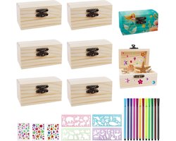 ANBOWEI Mini Schatkist, 6 Stuks Kleine Houten Kist met Deksel - ShopVlot