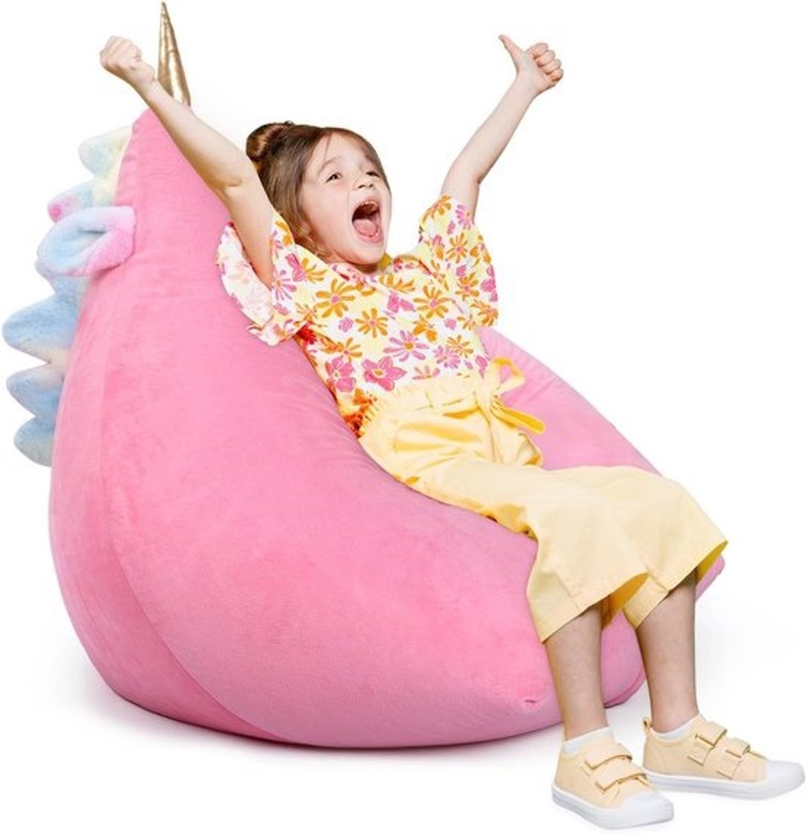 Zachte Plus Size kinderzitzak in roze eenhoorndesign - 80 × 76 × 63 cm