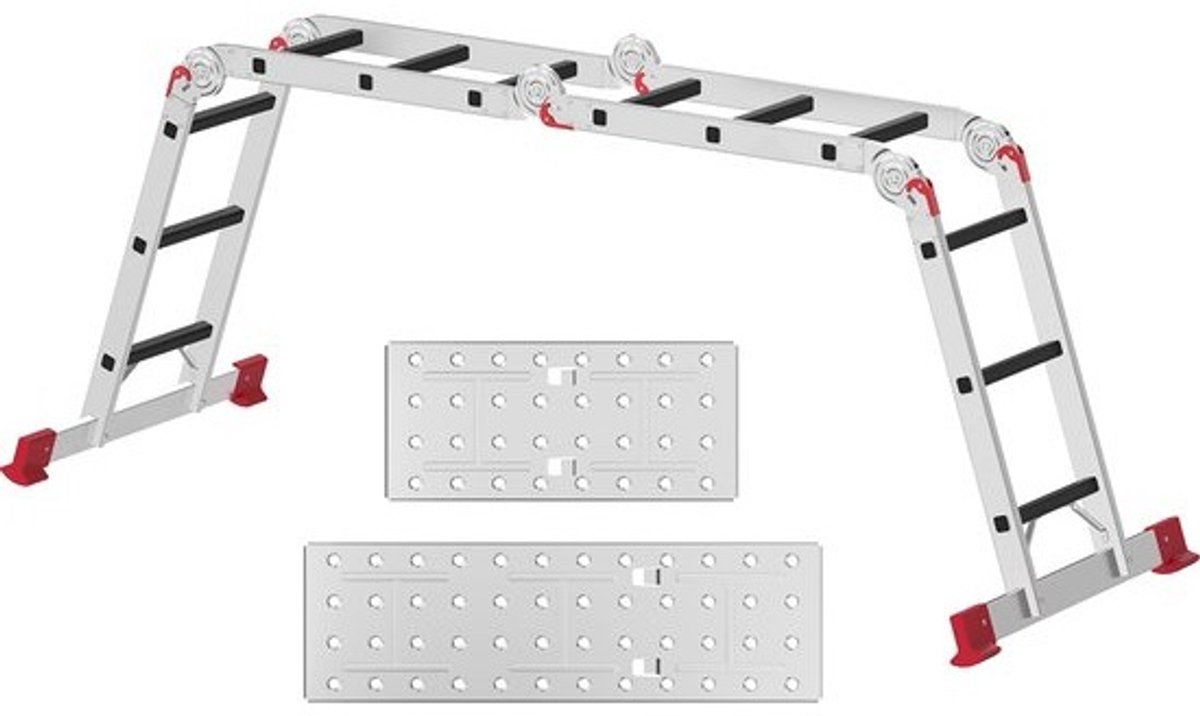 SnelShoppen - Multifunctionele aluminium ladder - 3,4 m - Huishoudladder - 12 treden - Antislip - robuust - Tot 150 kg - TÜV/GS-gecertificeerd - Zilver R
