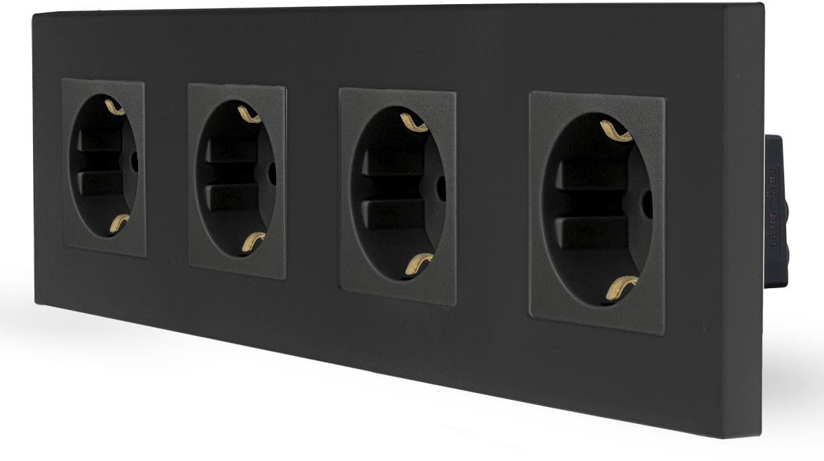 Luxus-Time 4-Way Schuko Socket, Double Socket, Wall Socket with Child Safety, Quadruple Design, Plastic Frame for The - ShopVlot