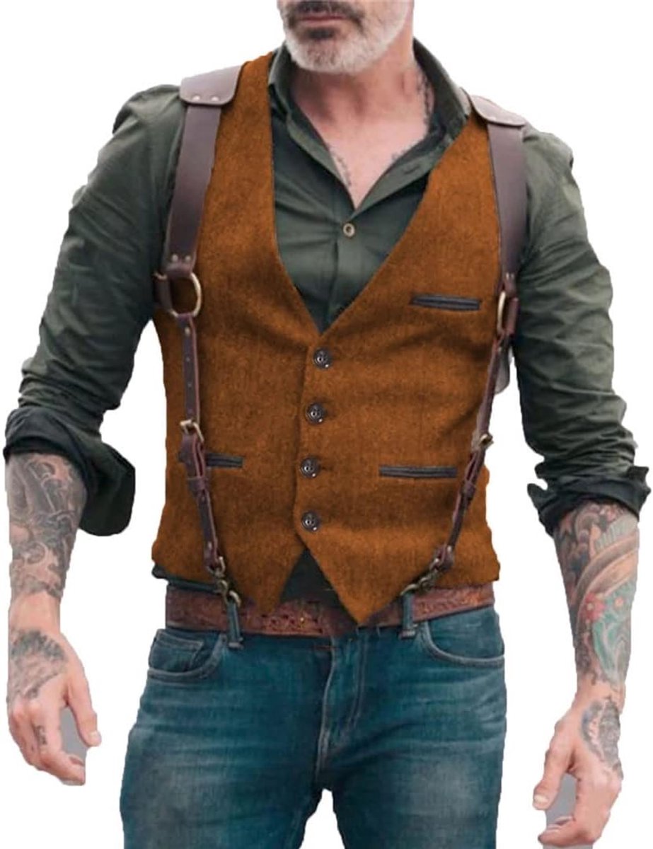 Vest Steampunk Gestreepte V-hals Slim Fit Gilet Vest