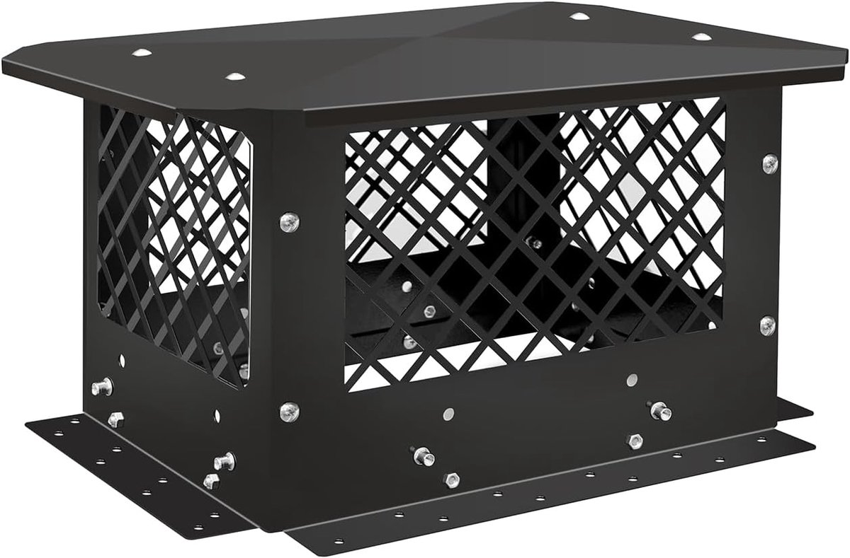 Schoorsteen regenkap, schoorsteenafdekking, open haard, rookkanaal, verstelbare metalen strips met bouten en schroeven, zwart (9in x 13in)