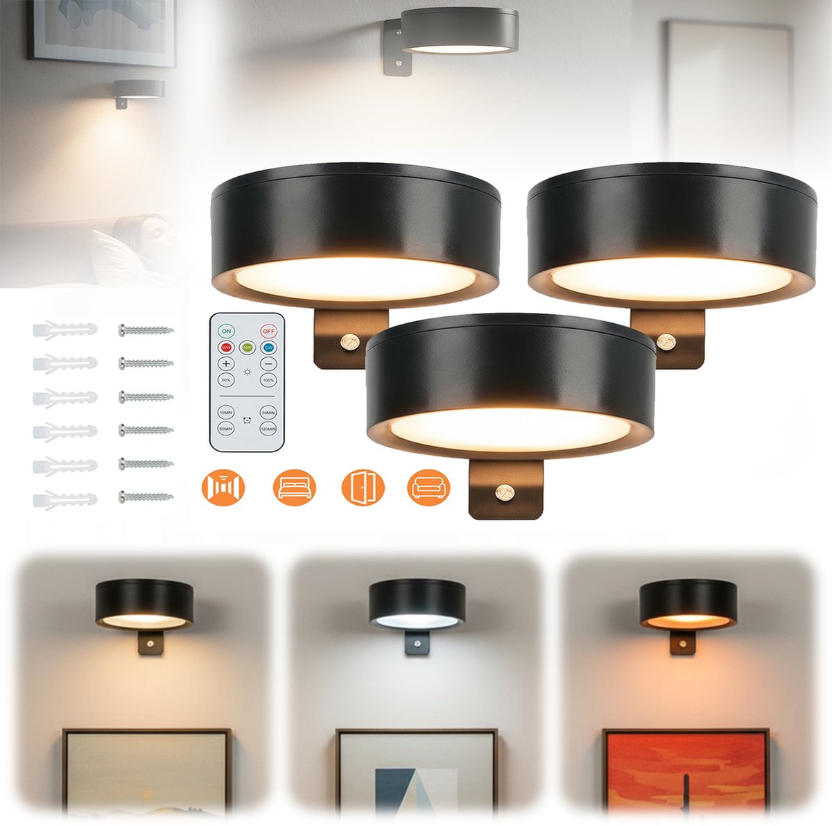 Schilderijverlichting Voor Aan De Muur, Batterijgevoede Wandlampen, Magnetische Wandlampen, Met 3 Lichttemperaturen.