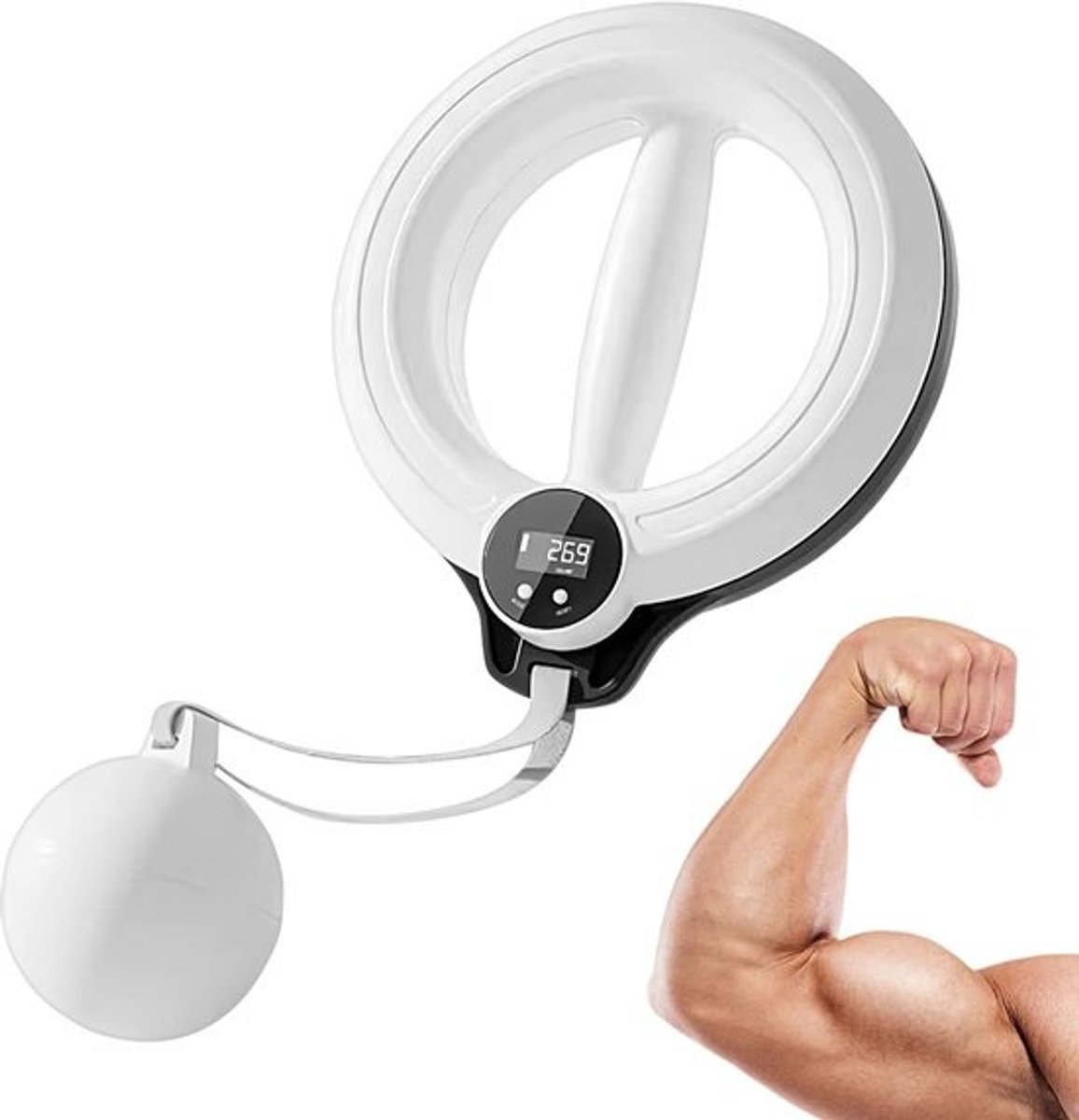 Arm- en borsttrainer - Fitnessapparaat voor thuis - Voor het trainen van het bovenlichaam - 360 graden rotatie - 22.5 x 21.7 x 8.4 cm - Wit