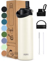Ivory VANN RVS drinkfles met zwarte dop en rietje. Inclusief diverse accessoires en kleurselectie.