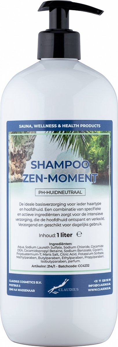 Claudius Shampoo Zen moment - 1 liter - met gratis zwarte pomp - Haarverzorging