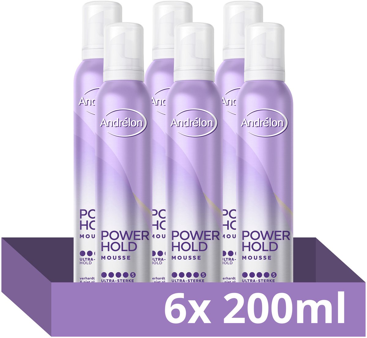 Andrélon Mousse - Power Hold - ultra-sterke hold zonder je haar te verharden of plakkerig te maken - 6 x 200 ml