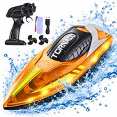 Pumpify Bestuurbare Boot – Waterspeelgoed – Met LED Verlichting – RC Boot – Snelheid Tot 15 km/h – 60m Bereik – Speelgoed Boot – Speedboot – Afstandsbestuurbare Boot - Speelgoed – 5 jaar – 6 jaar – 7 jaar – 8 jaar – 9 jaar – 10 jaar – Oranje