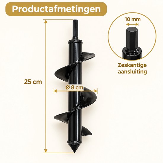 DIVERZA Grondboor / Plantgatboor – Zeskant 10 mm – Spiraalboor voor Boormachine – 25 × 8 cm – Zwart — afbeelding 5
