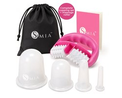 SIMIA™ Premium Cupping Set (5-Delig) - Lichaam & Gezicht - Siliconen Cellulite Cups - Anti Sinaasappelhuid - Anti Cellulitis Massage - Vacuüm Massage Therapie - Complete Voordeelset met Massage Roller