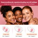 Drie vrouwen met verschillende huidtinten glimlachen. Hieronder capsules voor droge, vette en gecombineerde huid.