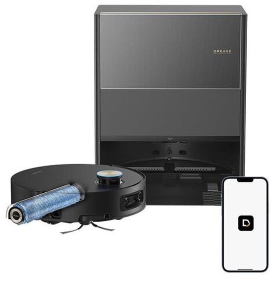 Dreame Aqua 10 Roller Black – Robotstofzuiger met dweilfunctie – 30.000Pa Zuigkracht – AquaRoll™ & ThermoHub™ 100°C zelfreiniging – Tapijtveilig & slim Omnesight™ 2.0 navigatie – Voor harde vloeren & drempels
