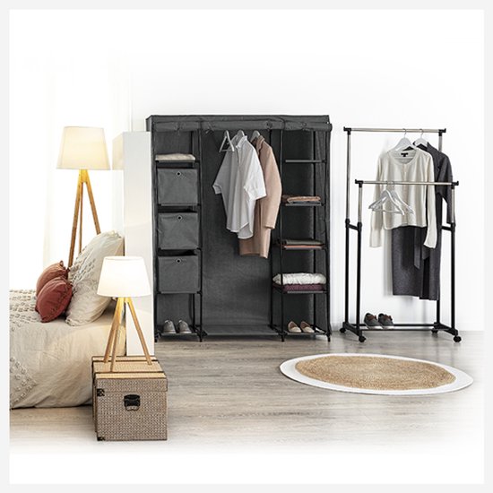 5Five Mobiele kledingkast - opvouwbaar - grijs - kunststof - 110 x 45 x 155 cm - hang en leg opties van 5Five — afbeelding 4