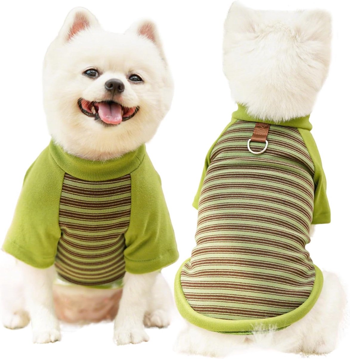 Hondenkleding voor kleine honden trui winter warme gestreepte outfits met riemring zachte sweatshirts voor chihuahua schnauzer Shih Tzu Yorkie Franse bulldog (groen, M)