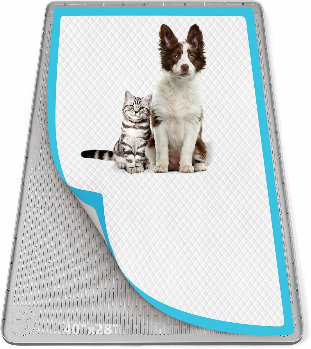 Plaspadhouder voor honden, 101,6 cm x 71 cm siliconen plasbakmat lekvrij, hoge rand, geen morsen huisdierpadhouder voor puppy, kat, konijn, hond trainingspads voor thuisvloerbescherming (grijs