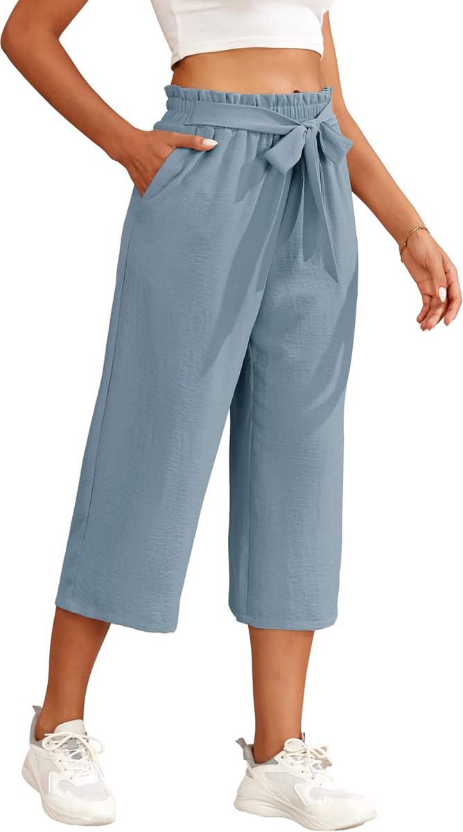 Culotte 3/4 Lichte Wijde Zomerbroek met Zakken Ademende Capri Stijl Vrijetijdsbroek