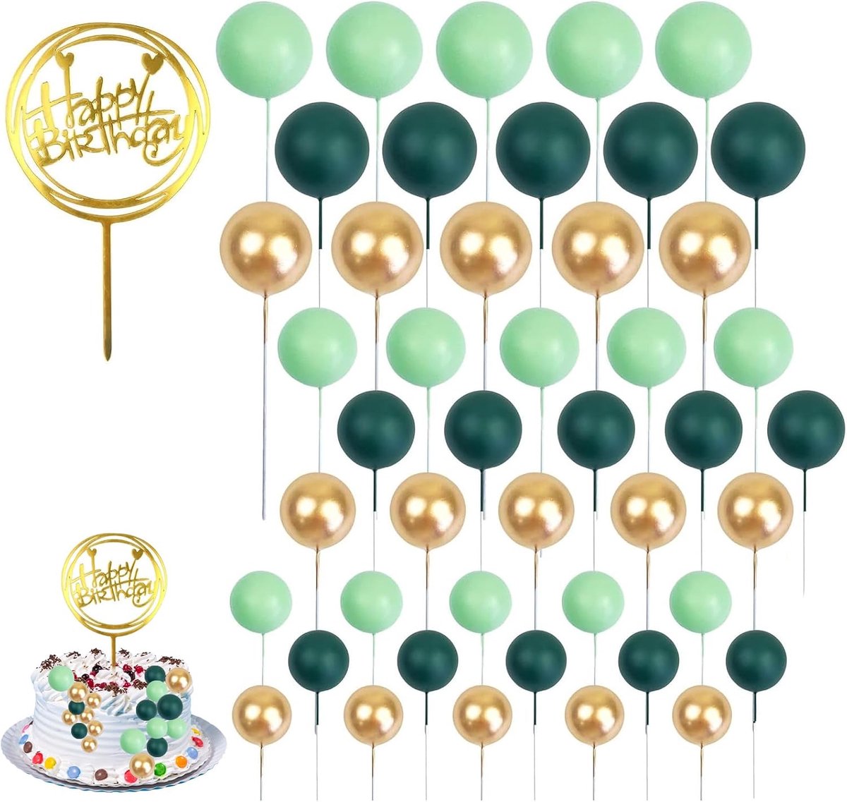 46 Stuks Taartdecoratieballen – Groene Schuimballen voor Taartdecoratie, Cupcakes, Bruiloften, Verjaardagen en Feesten