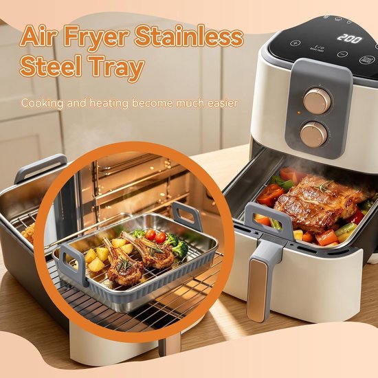 Ovenschaal voor airfryer met afneembare siliconen handgrepen, roestvrijstalen airfryer-accessoires voor AF400EU/AF500EU/DZ400EU, vaatwasmachinebestendige heteluchtfriteuse, ovenschaal voor Ninja — afbeelding 4