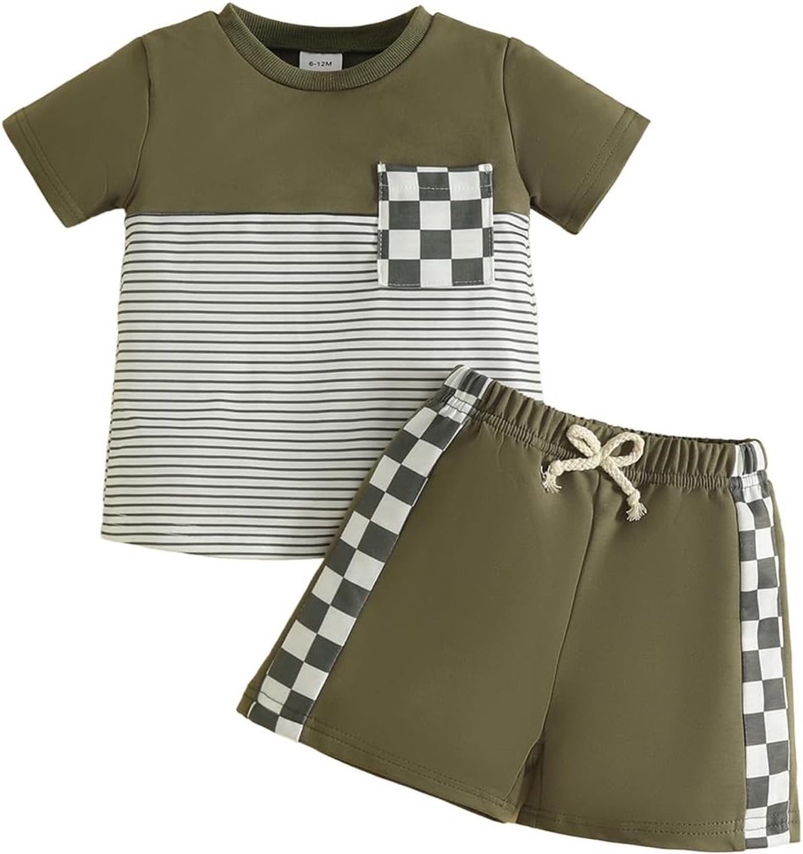 Kinderkleding voor jongens, geborduurd T-shirt met vrachtwagen- en graafmachine, gestreepte shorts, zomeroutfit