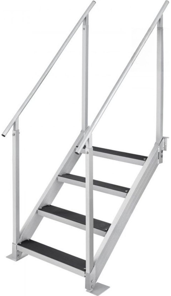 4-traps zwemtrap met twee leuningen - Bootladder van aluminium, 800x1850x1750 mm - 250 kg draagvermogen, pedalen van 55x10 cm, ideaal voor havens en bootzwembaden
