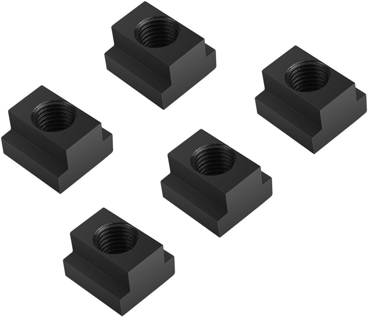 Moer T-set, 5 stuks, zwarte oxide-afwerking, M16 - T-schroefdraad voor T-fitmoeren geschikt voor T-groeven van machinetafels