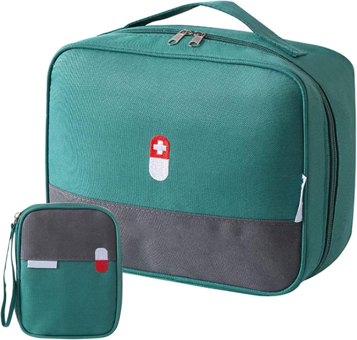 2 stuks EHBO-tassen, draagbaar, waterdicht, hoge capaciteit, medicijntas voor reizen, survivalbox voor thuis, kantoor, outdoor, camping, Groen, Piccolo, Grande, casual