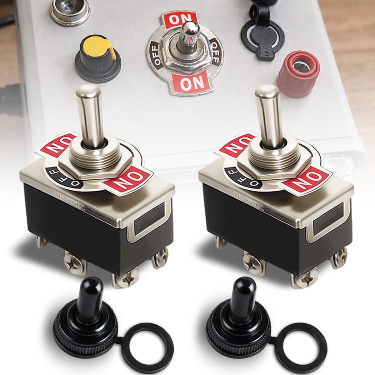 Poweka On/Off Switch, 3 Positions, 6-Pin, DPDT 15A, 250VAC / 20A, 125VAC with Starter, Waterproof (2 Sets) - ShopVlot