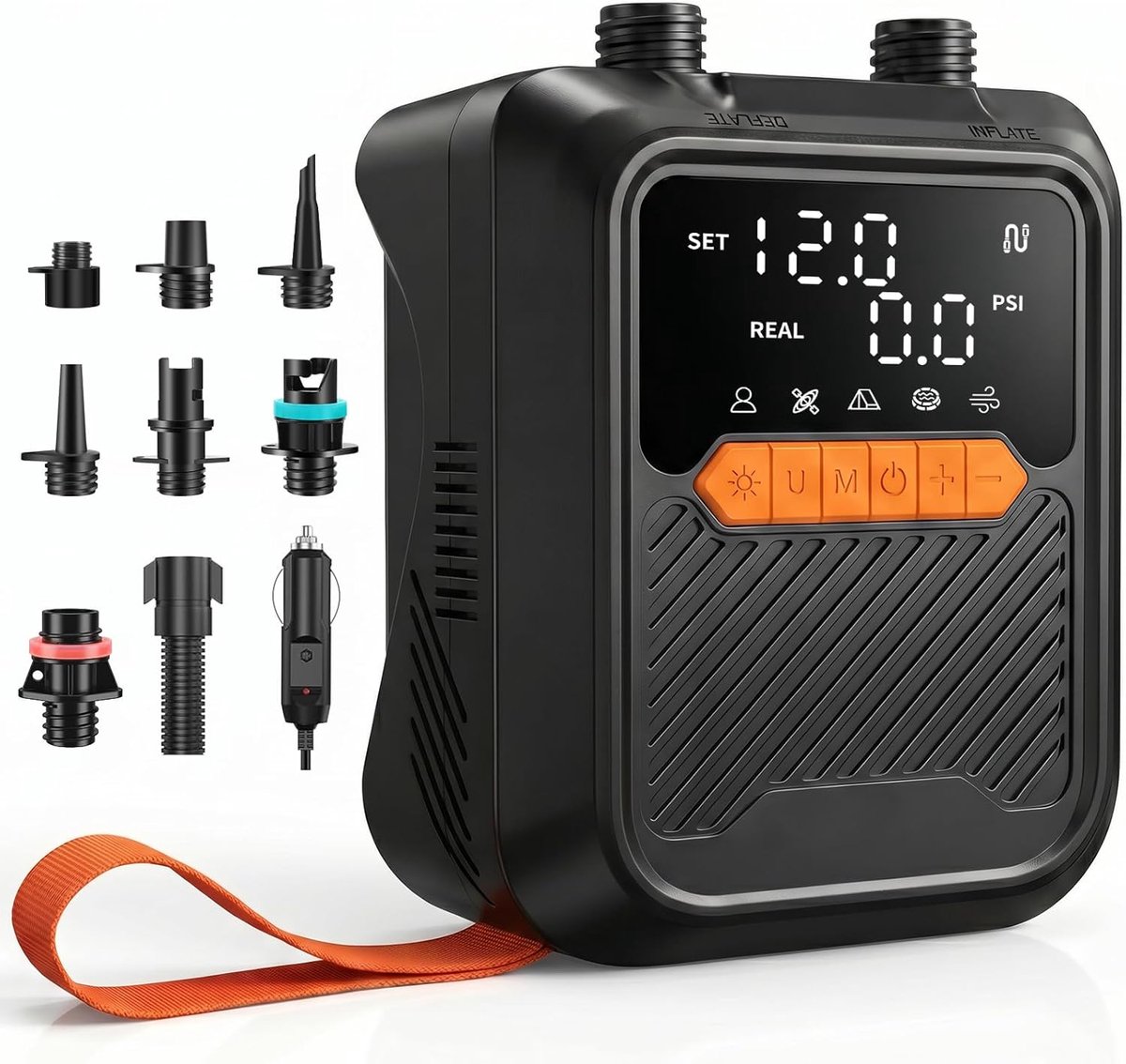 SnelShoppen - Elektrische Peddelboardpomp 20 PSI, Draagbare Hogedruk SUP-luchtpomp met 12V DC Auto-connector, Dubbelfase Inflatie, Auto-off voor Kajak