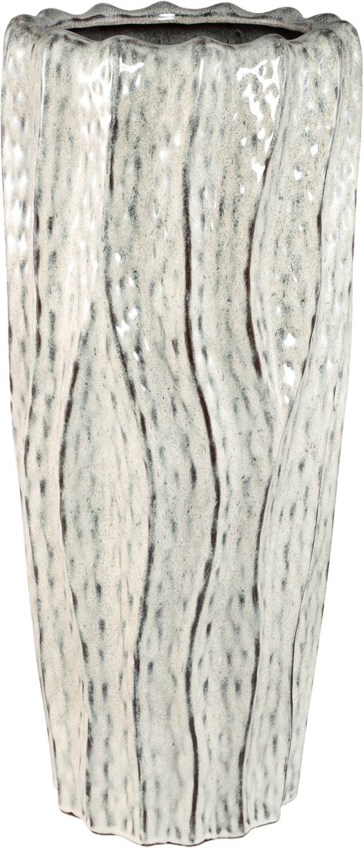 PTMD Adelina White Ceramic Pot Wavy Design Round High Wit