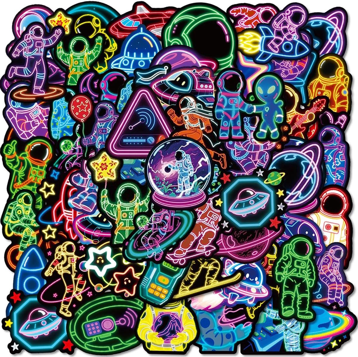 112-delige neonastronautenstickerset, grappige stickercollectie voor kinderen, decoraties voor ruimteingenieurs - ShopVlot