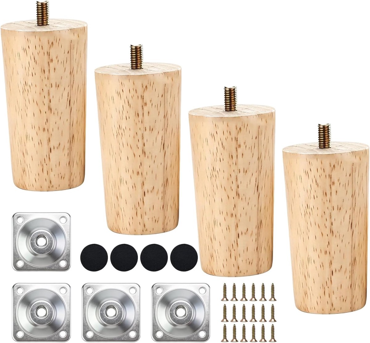 4-Piece Wooden Furniture Set with 8cm Non-slip Legs - With Mounting Plate and Screws, Wooden Cabinet Legs, Sofa Legs - ShopVlot