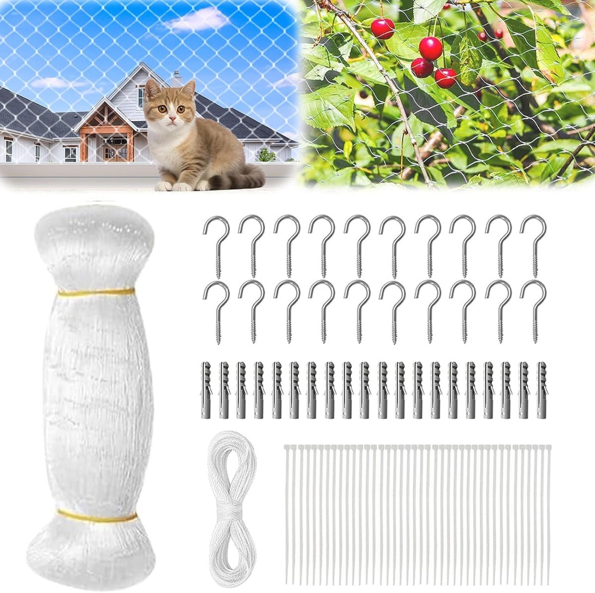 SnelShoppen - Cat Net voor Balkon 10x3m - Geen Boren - Transparant Dierenbescherming Net - UV-bestendig Nylon Kattenbescherming - Voor Balkons, Terras
