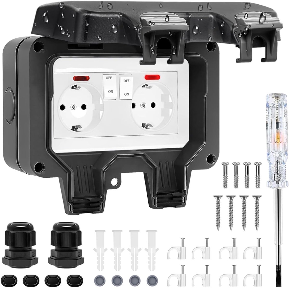 DailySupplies® Buitenstopcontact - Buitenstopcontacten Waterdicht - Tuincontactdoos - Zwart