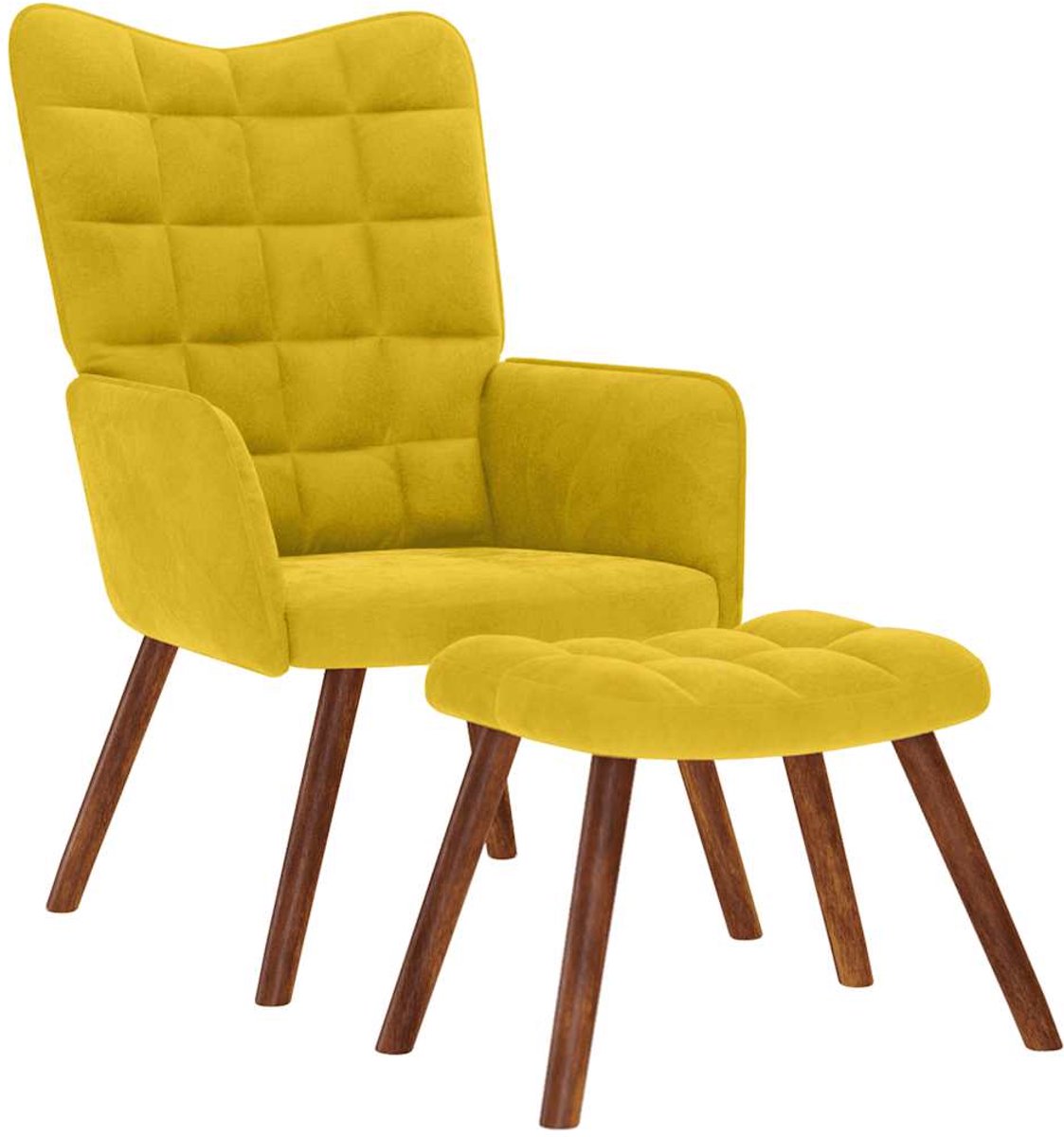 vidaXL Relaxstoel - met - kruk - geel - fluweel