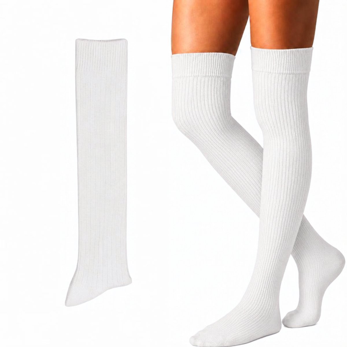green-goose Alpaca Kniekousen - Hoge Kwaliteit Warme Thermossokken - Wit - Elegante Alpaka Sokken Dames - Maat 39-42