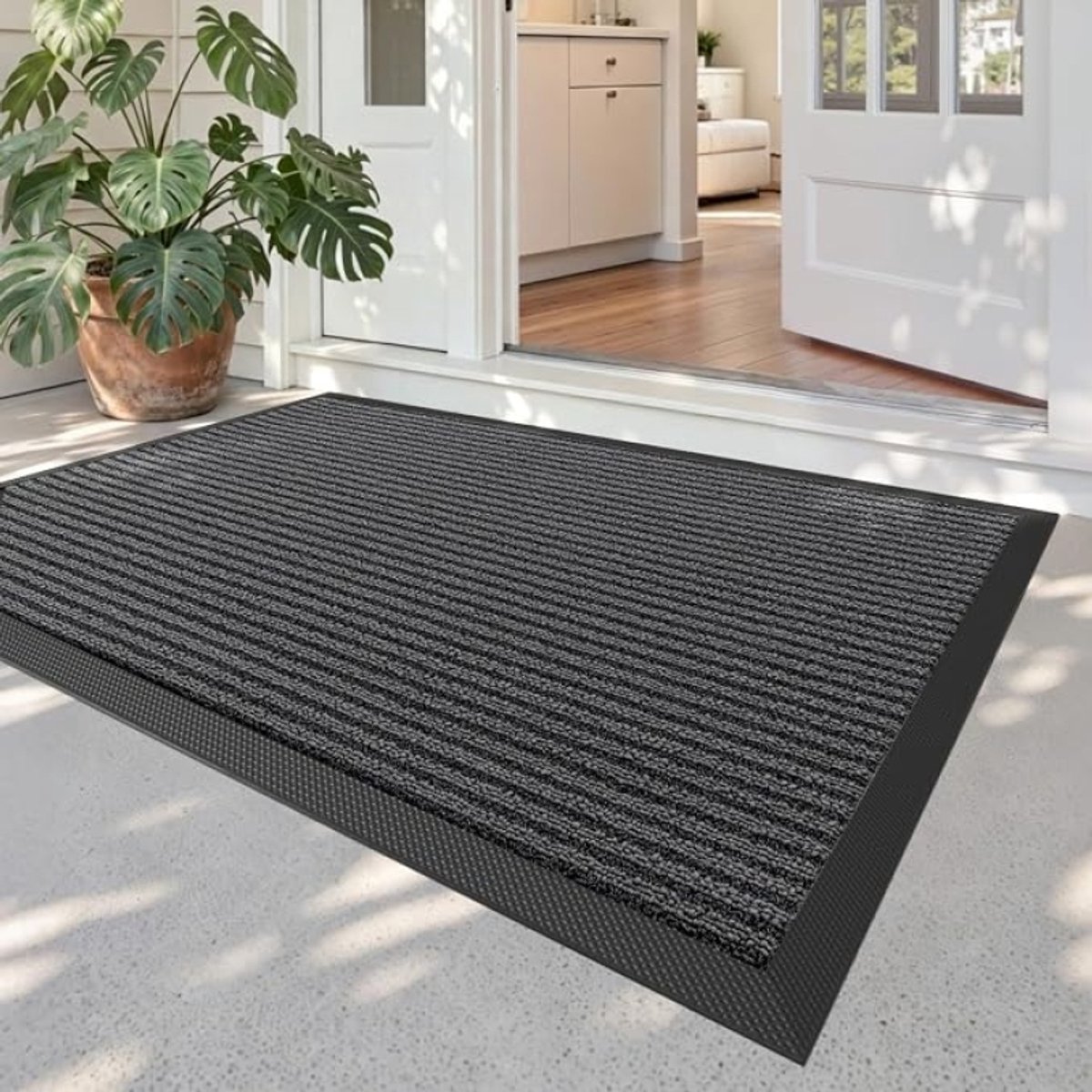 Deurmat 80 x 120 cm Antislip Voordeurmat Binnen en Buiten Gestreept Grijs