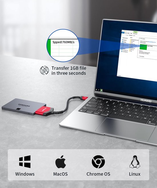 SATA naar USB 3.0 Adapter voor 2.5" Hardeschijven en SSD's, Ondersteunt UASP en Trim, Compatibel met Windows, MacOS, ChromeOS en Linux, Rood — afbeelding 3