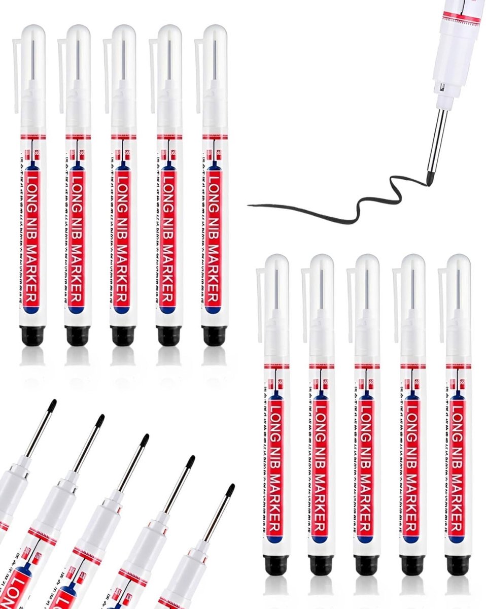 10 stuks markeerstiften met diepe gaten, timmermansmarkers, waterdicht, lange punt, 20 mm, precisie-bouwmarker voor - ShopVlot