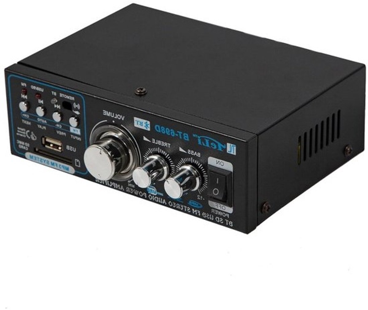 Stereo-versterker - Hifi-audio - Muziek afspelen - Bluetooth-verbinding - 2 kanalen - Zwart