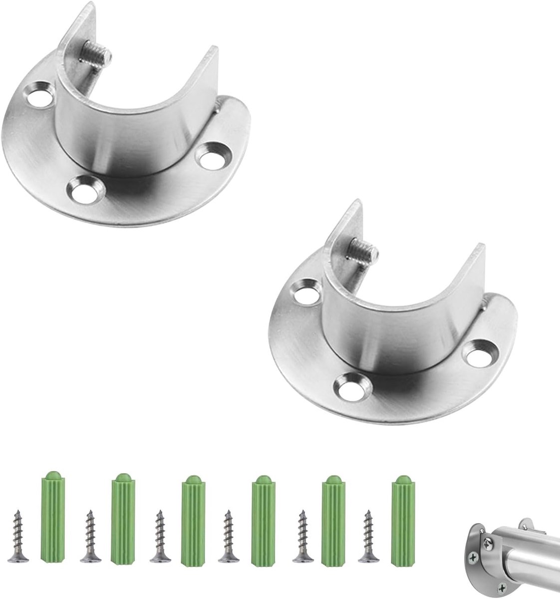 SnelShoppen - 2 Stuks Tube Houder voor Kledingstang - RVS, Verstelbaar 22-26mm - U-Houder voor Kastbevestiging en Flensstangen