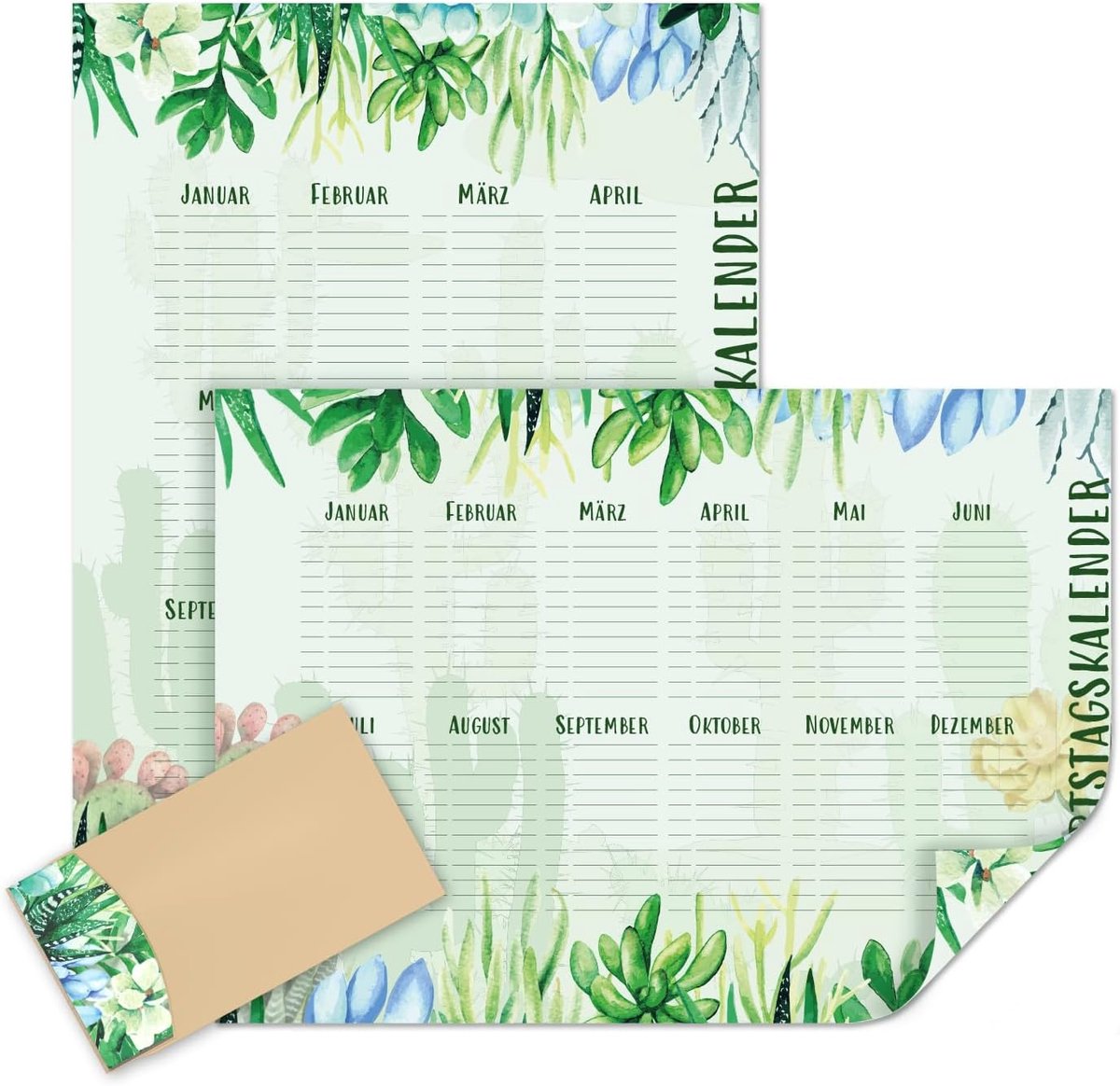 SnelShoppen - Verjaardagskalender Cactus Groen DIN A2 Jaaronafhankelijk Permanente Kalender voor Keuken en Kamer - Liggend of Hoog DV1296