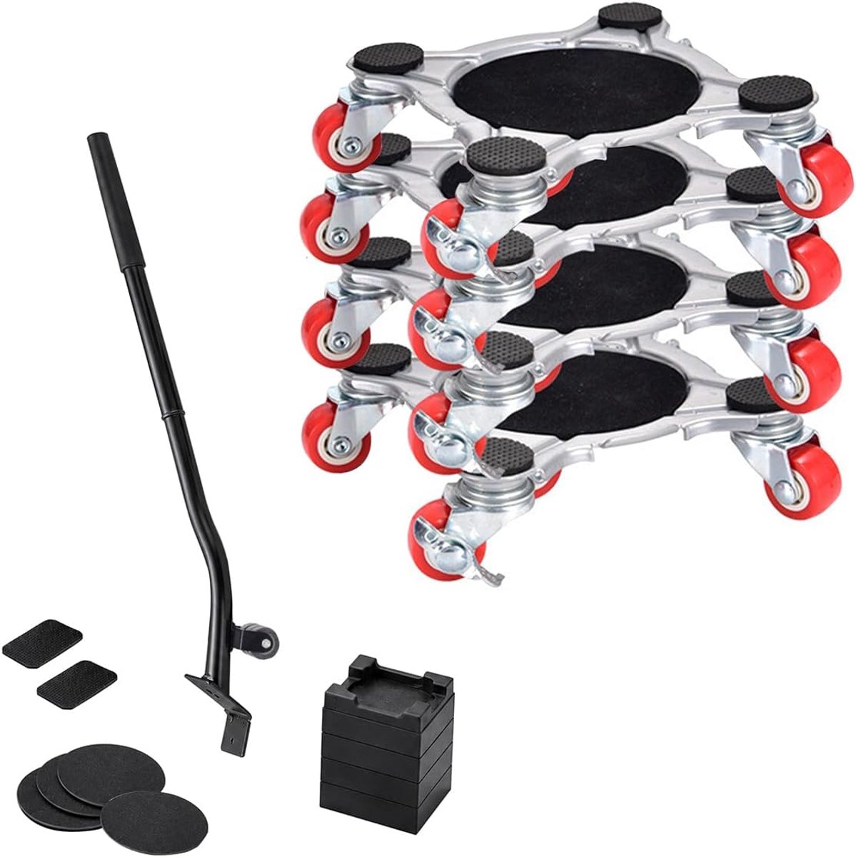 Meubeltransportwielenset, zware meubelwielen van koolstofstaal met vergrendeling tot 1800 kg, meubeltransportwagen met - ShopVlot