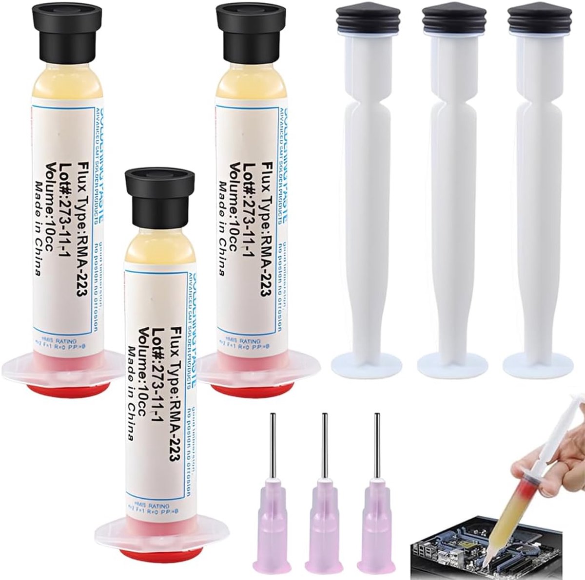 Set van 3 delen van tin voor elektronisch solderen, 10g voor elektronica, inclusief ontsoldeermesh 2mmx1,5m – Flux - ShopVlot