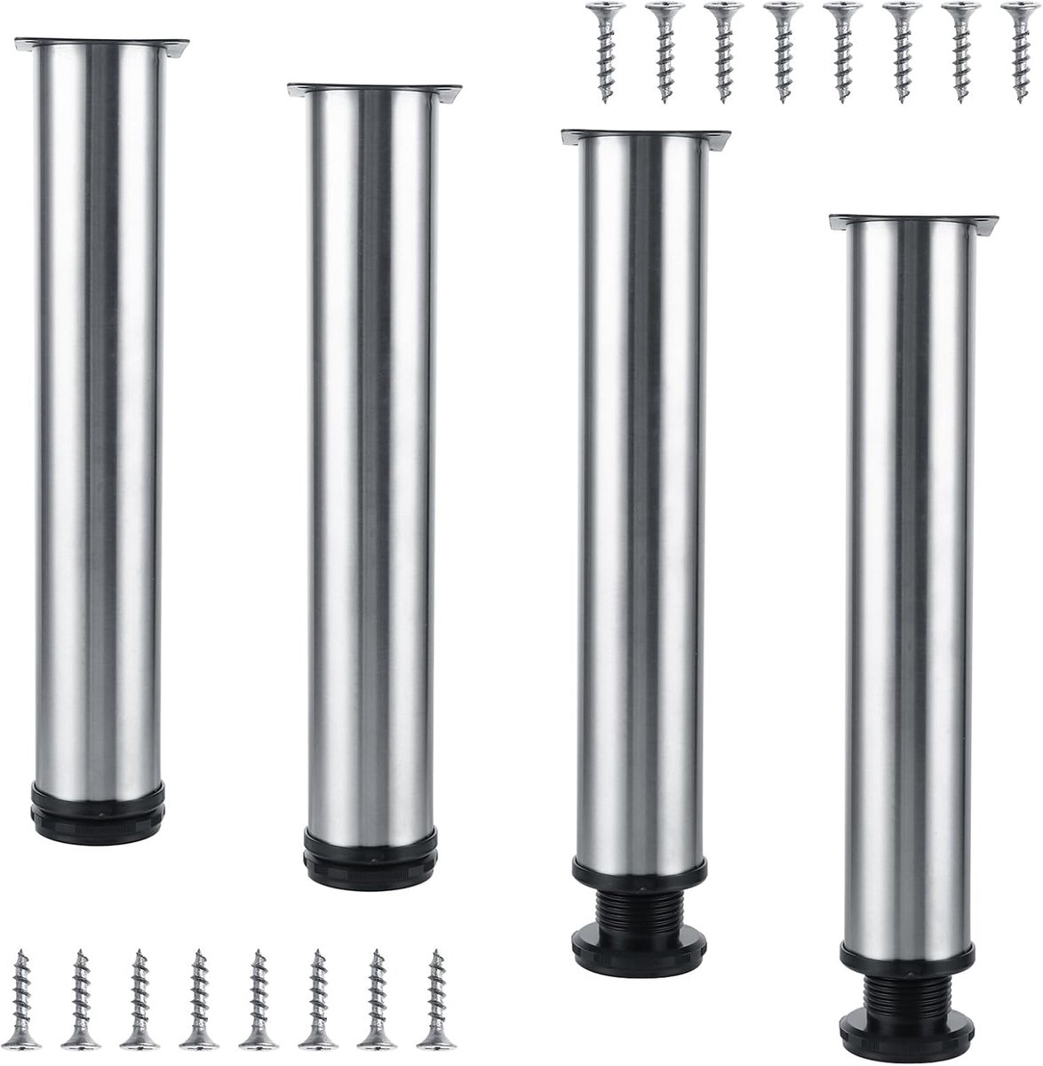 4 Pieces Stainless Steel Furniture Legs 30 cm Round Metal Height Adjustable 300 mm - ShopVlot