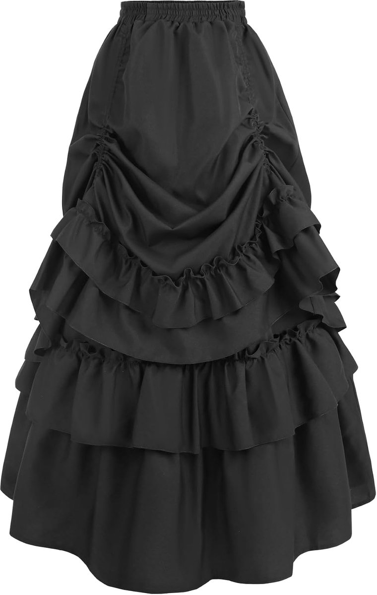 Fiamll Women's Gothic Skirt Long Pleated Skirt Renaissance Skirt A-line Maxi Skirt High Waist Double Layer Skirt Black - ShopVlot