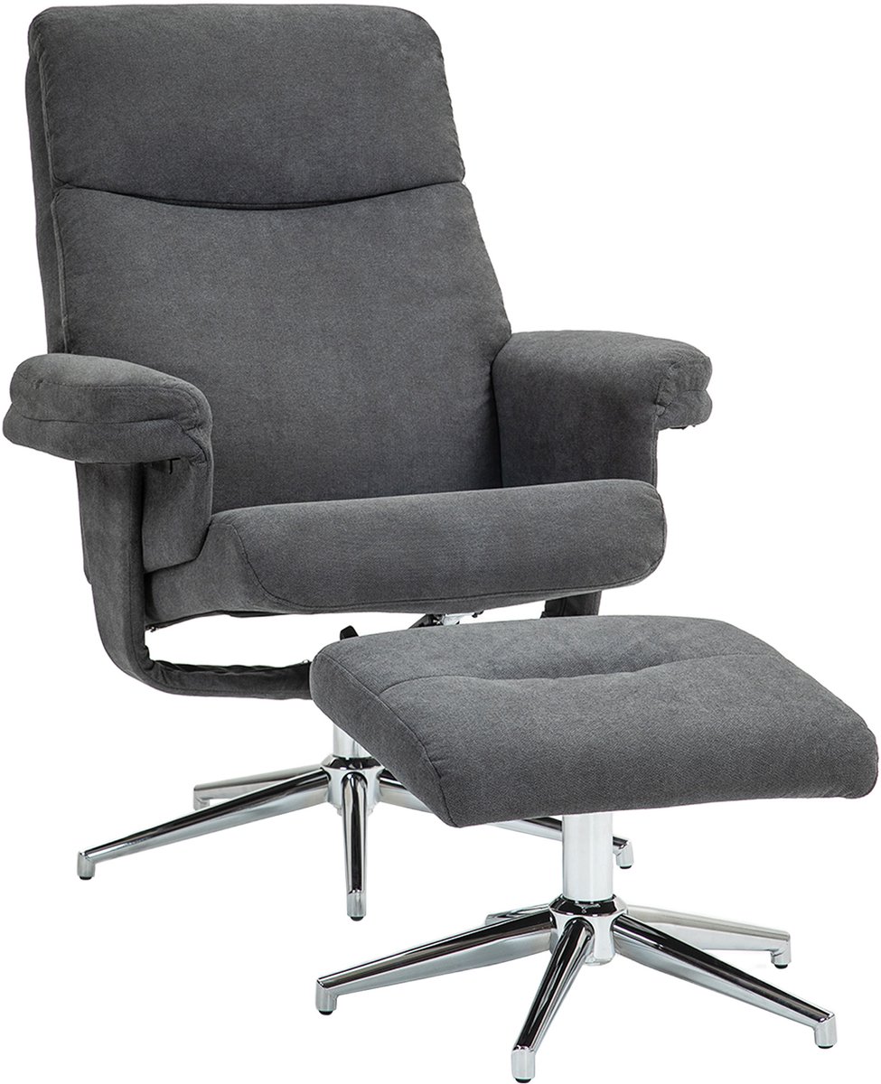 Homona Relaxfauteuil met hocker - Verstelbare rugleuning - Met fluwelen look - 78 x 85 x 106 cm - Donkergrijs